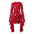 thumbnail image 5 of qelini Long Sleeve Mini Dresses for Women Bell Sleeve Cute Print Crewneck Irregular Dress Casual Holiday Dresses, 5 of 5