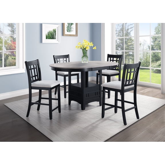 5Pc Counter Height Dining Set Two-tone Finish Light Gray Upholstery Fabric Wooden Dining Room Furniture Light Gray