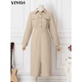 thumbnail image 5 of VONDA-vestido de oficina elegante para mujer, vestido Midi informal de manga larga, Color liso, para verano, 2024, 5 of 5