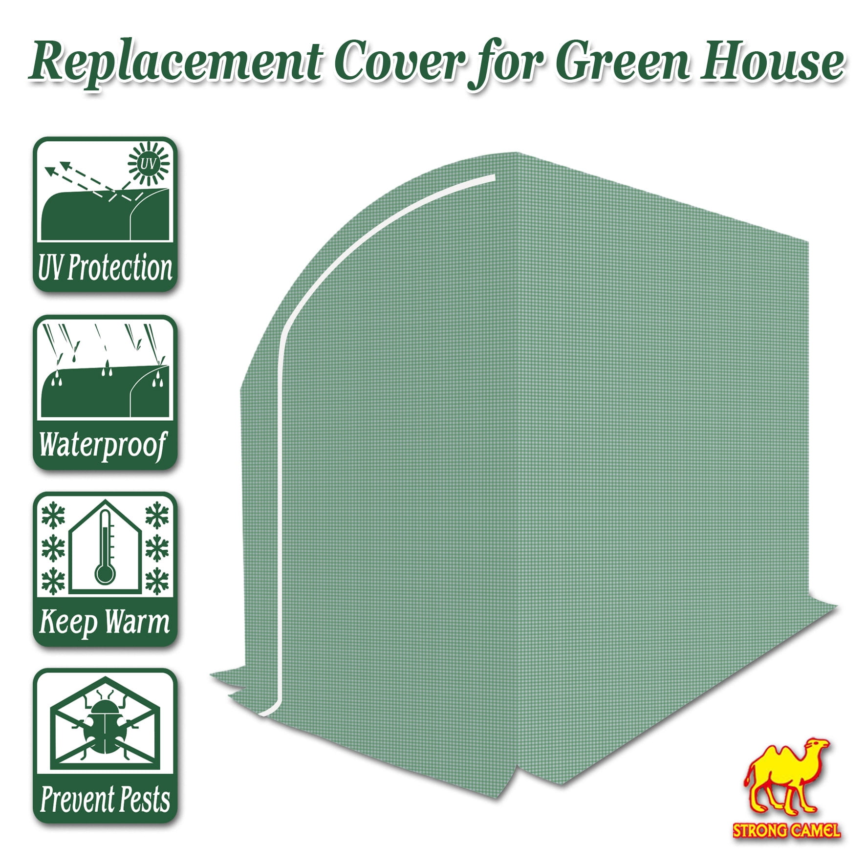 SUNNY Lean-to Greenhouse Replacement Canopy Cover for 10'x5'x7' Walk in Green House, Cover ONLY (Green)