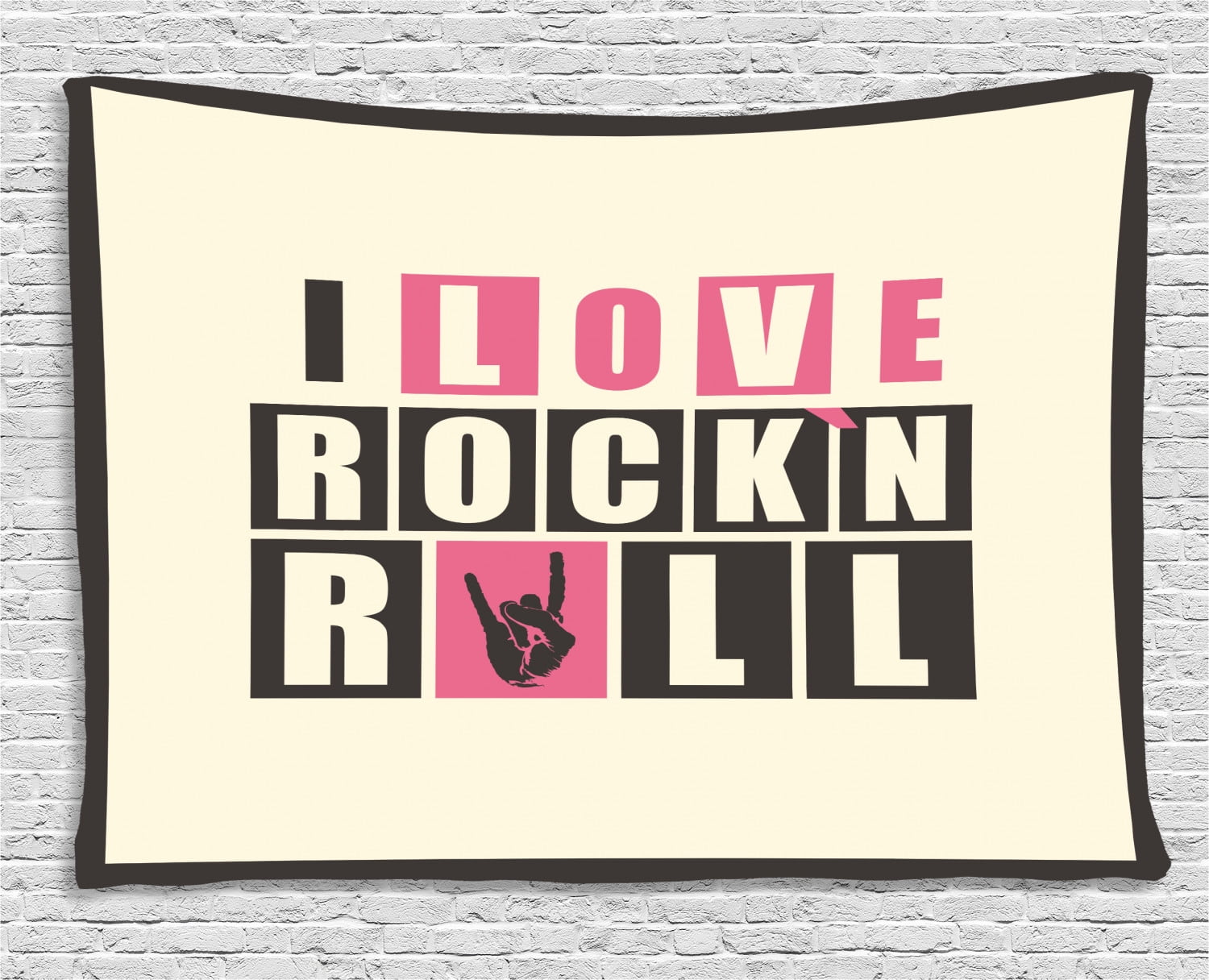 Rock Music Tapestry, Retro Slogan Rock'n Roll Abstract Grunge Vintage ...