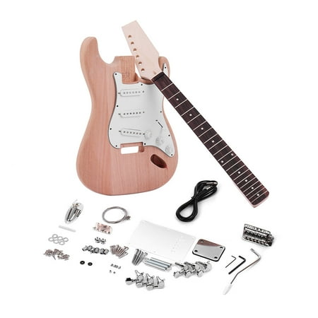 Muslady ST Style Unfinished DIY Electric Guitar Kit Mahogany Body Maple Guitar Neck Rosewood