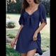 thumbnail image 3 of Vestido Mini Elegante con Escote en V Profundo y Lazo en Azul Marino L, 3 of 8