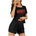 thumbnail image 6 of REORIAFEE Womens Lounge Pants Sets Christmas 3 Piece Pajama Short Sleeve Top and Shorts Santa Graphic Soft Sleepwear Black XS-2XL, 6 of 7
