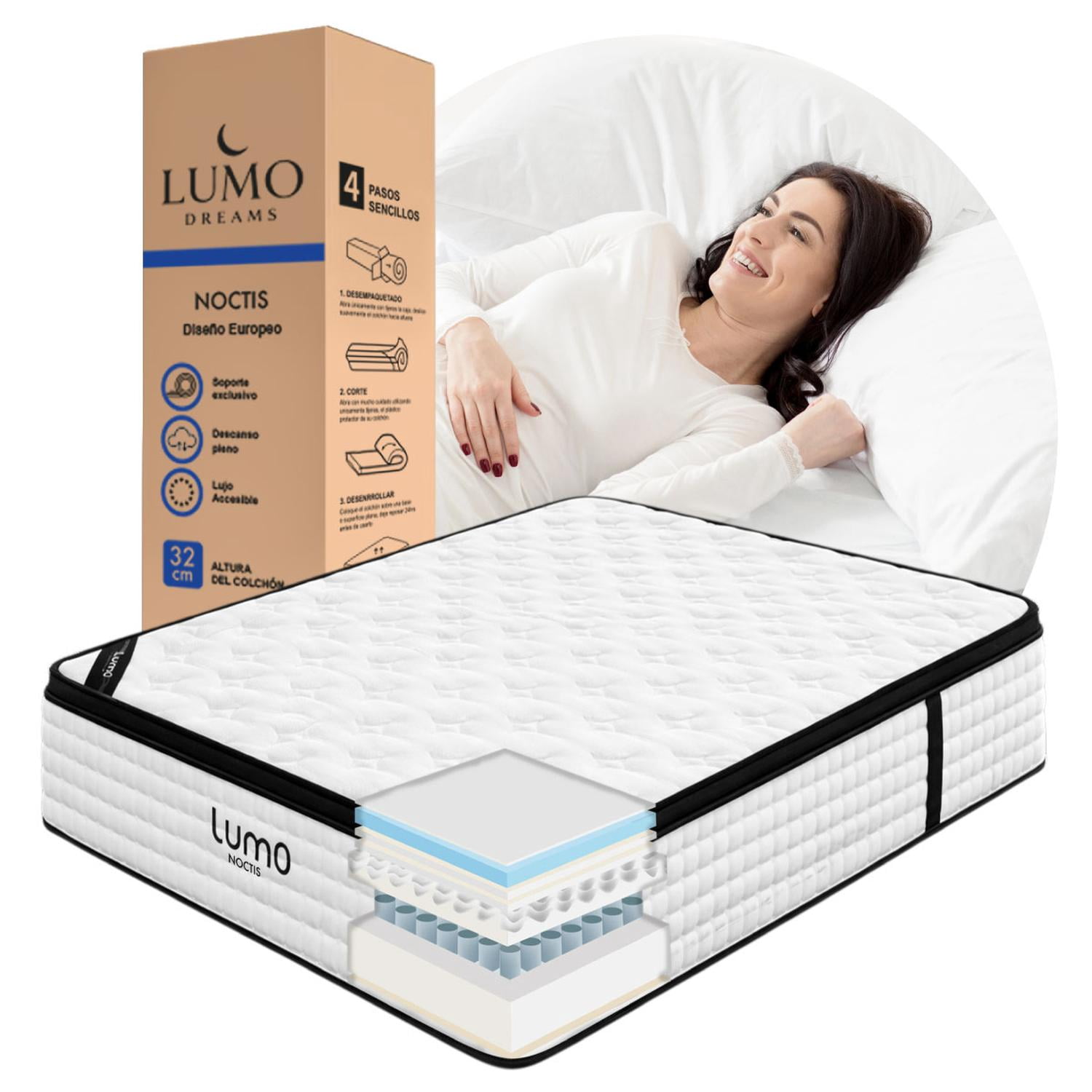 Colchon Matrimonial en Caja Deluxe  32cm EuroTop Memory Foam Hibrido