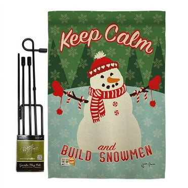 Breeze Decor BD-XM-GS-114198-IP-BO-D-US18-WA 13 x 18.5 in. Keep Calm Build Snowmen Winter Christmas Impressions Decorative Vertical Double Sided Garden Flag Set with Banner Pole