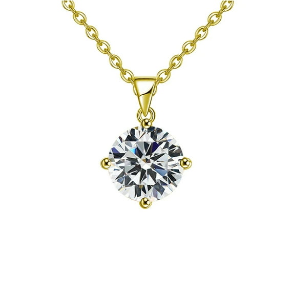 Paris Jewelry 18k Yellow Gold 2 Carat Created White Sapphire Round Stud Necklace 18 inch Plated