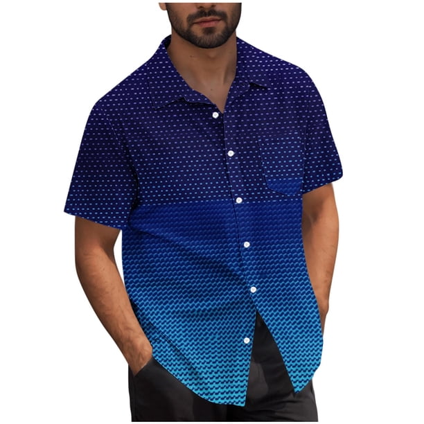 Mens Casual Manga Corta Botón Abajo Camisas Turndown Cuello Blusa de Impresión, Poliéster Ligero Top de la Moda para el Verano Al Aire Libre Y el Uso Diario
