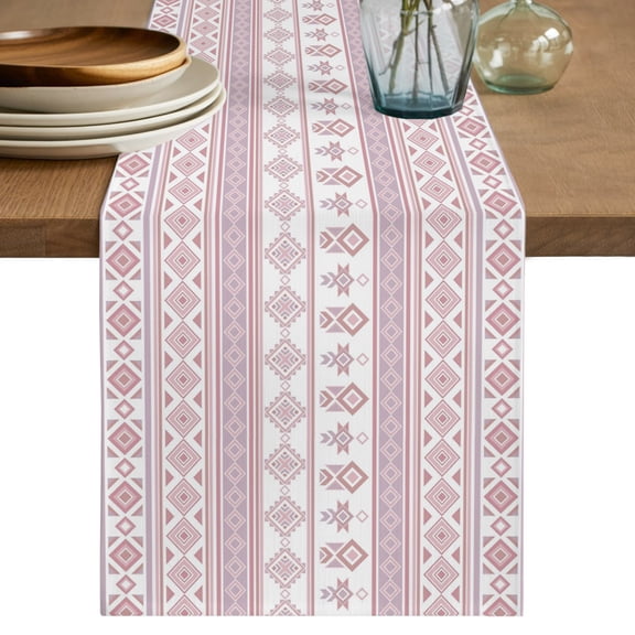 Table Runner 90 Inch Long - Pink Striped Vintage Tribal Decorative Table Scarf, Boho Geometric Seamless Dining Table Runners for Wedding Party Kitchen Dining Tables