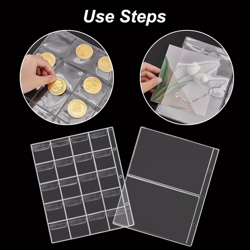 18 Sheet 6 Size Coin Stamp Collection Pages Plastic Coin Holders Sheet Money Pocket Inserts Collecting Sleeves Stamp Binder Sheets Money Page for Coin Album Stamp Storage Holder