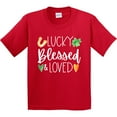 thumbnail image 3 of Inktastic Lucky Blessed and Loved Horseshoe Clover Hearts Youth T-Shirt, 3 of 5