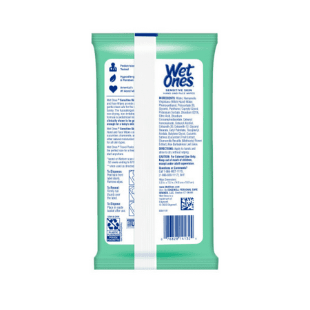 Wet Ones Hand Wipes Travel Pack, Sensitive Skin, 20ct (Pack of 2)