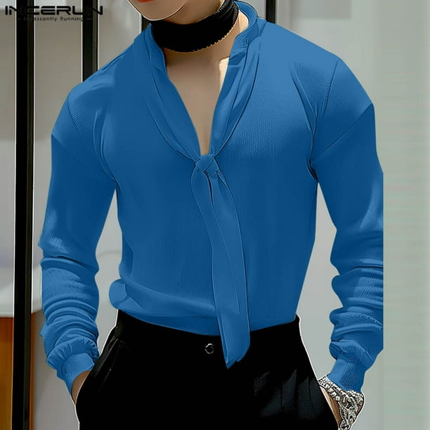 Blusa Coreana Camisa Blanca Con Liston Negro INCERUN Tops 2024