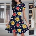 thumbnail image 2 of Floral Pattern Vibrant Roses Dark Background Women's Classic Swing Skater Dress Casual Work Party Cocktail Dresses, 2 of 6