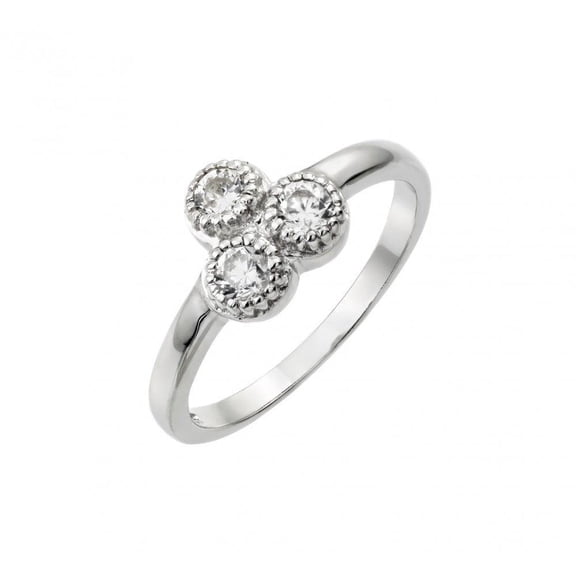 Rhodium Plated Sterling Silver 925 Three Round Clear CZ Ring Band White Jewelry Female Size 8