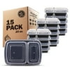 Freshware Meal Prep Containers [15 Pack] 2 Compartment with Lids, Food Storage Containers, Bento Box, BPA Free, Stackable, Microwave/Dishwasher/Freezer Safe (28 oz)