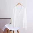 thumbnail image 2 of TODOZO Women's Knitting Solid Cotton Linen Cardigans Thin Style Hollowing Solid Long Sleeved Cardigans V Neck Hollow Long Sleeved Knitted Cardigan Cotton Linen Solid Color Versatile Top White M, 2 of 5