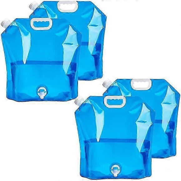 Portable water bag 4-pack, 10 liters, with tap, padded handle, foldable storage bag, strong seal, reusable, 38.5 x 41 cm