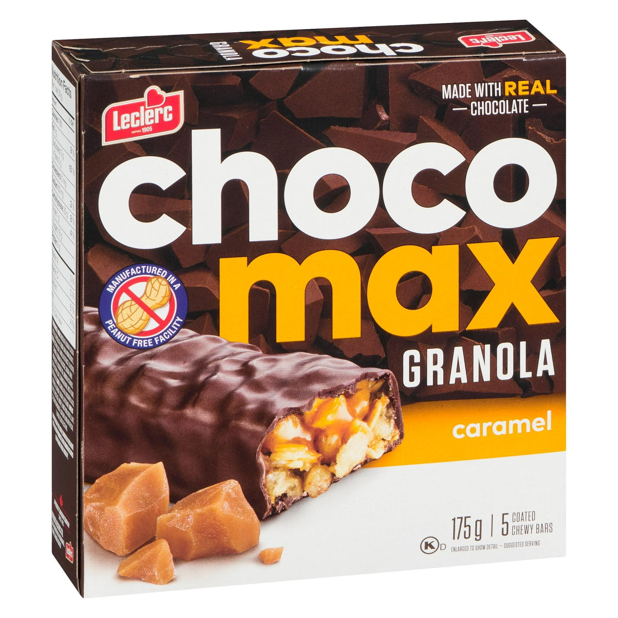 Leclerc Chocomax Caramel Granola Barres 175g/5 barres tendres enrobees
