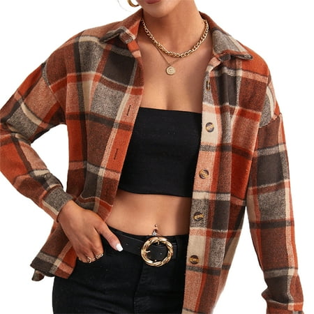 Aunavey Womens Plaid Flannel Shirts Casual Button Down Shirt Oversized Long Sleeve Blouse Tops