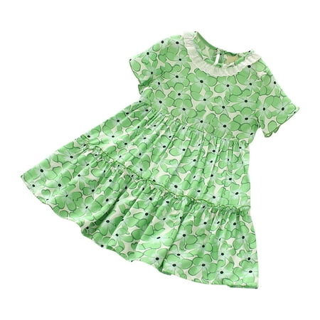 

Efsteb Fashion Girls Dresses Kids Toddler Baby Girl Clothes Cute Causal Short Sleeve Dresses Flower Print Summer Dress Crewneck Sundress Green （7-8 Years）