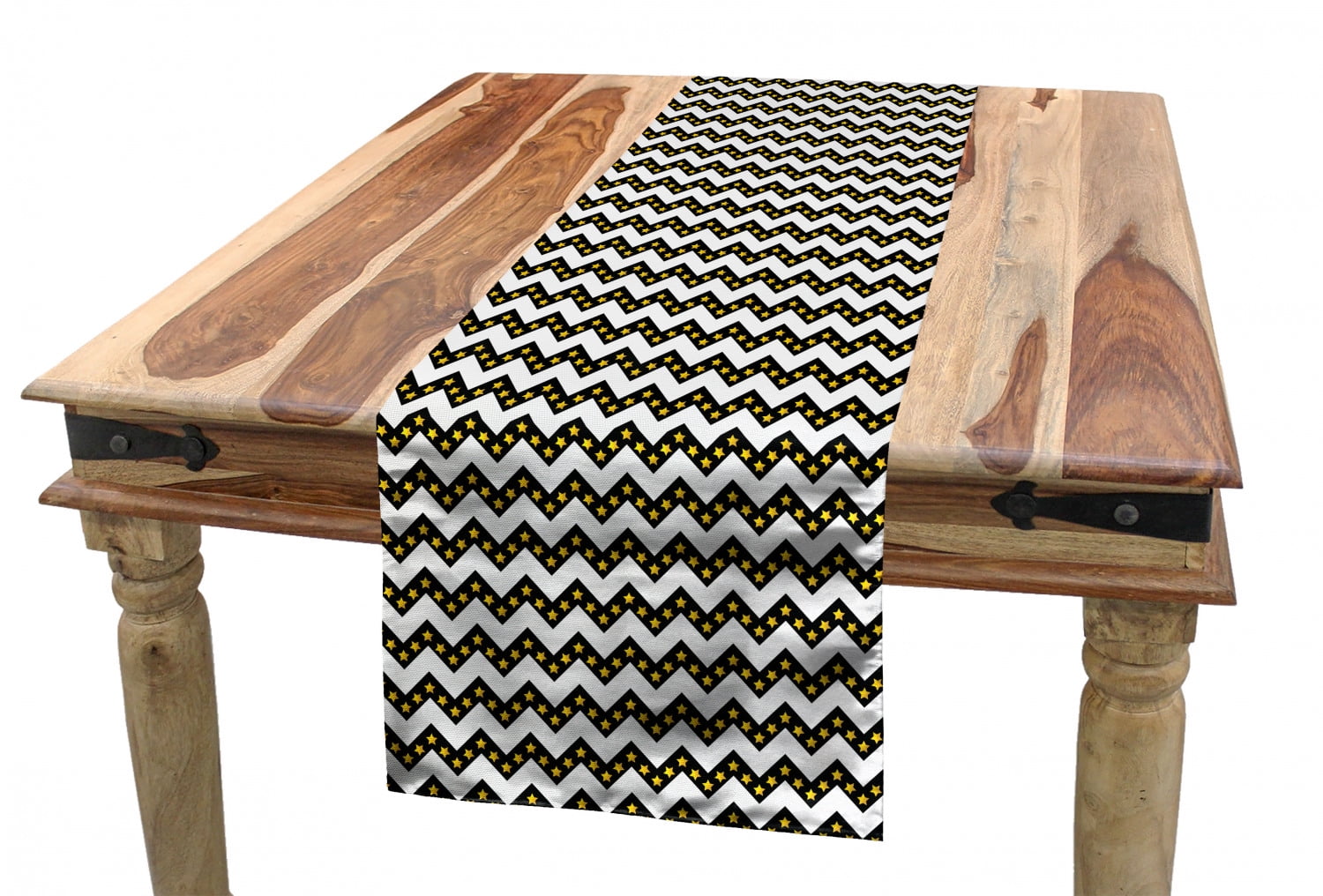 Chevron Table Runner, Black Zig Zag Chevron Pattern with Inner Stars