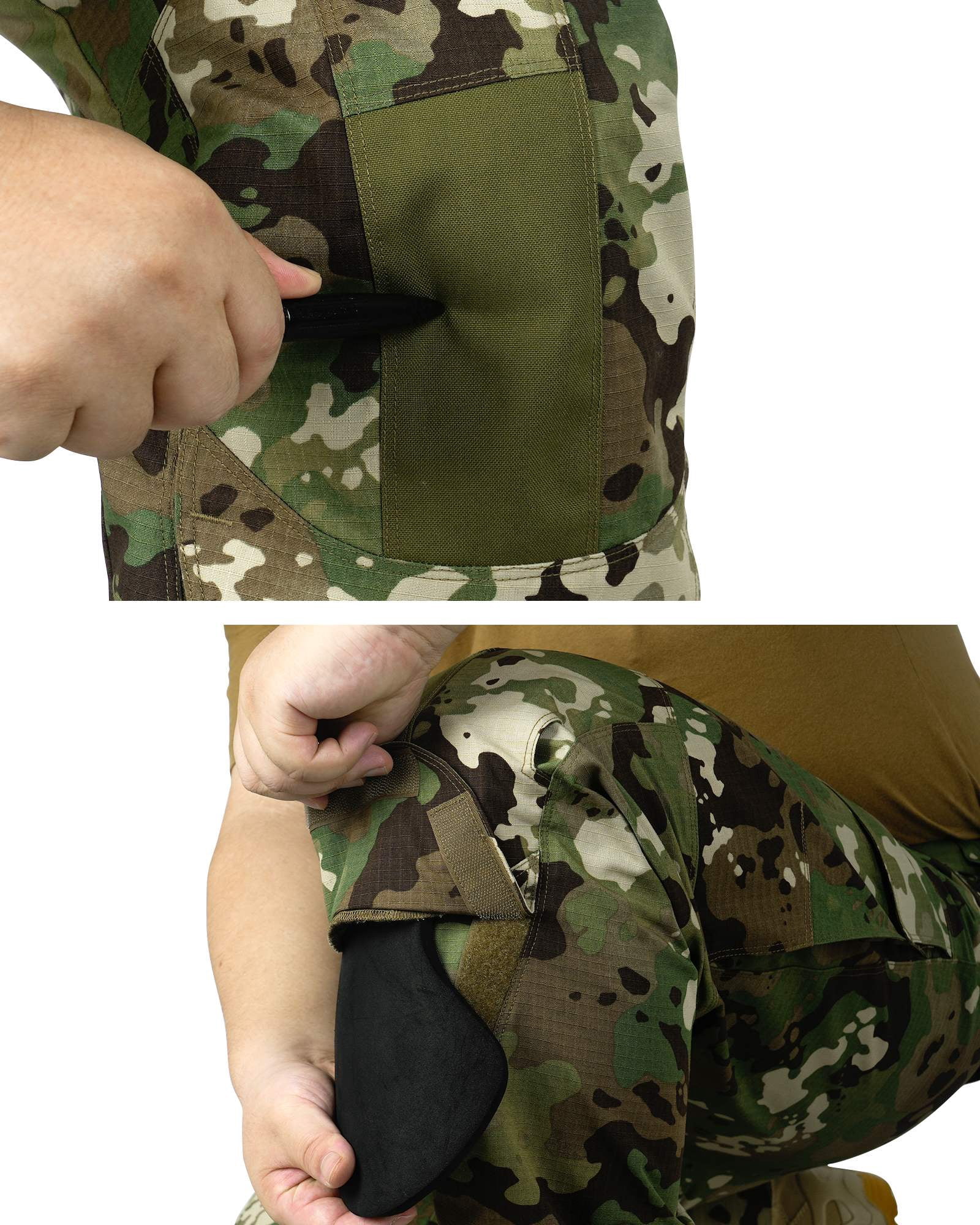 Men's Camo Cargo Pants, Water Resistant Hiking Work Pants with Multi-Pockets, Outdoor Ripstop Camouflage Trousers (No Knee Pads)
