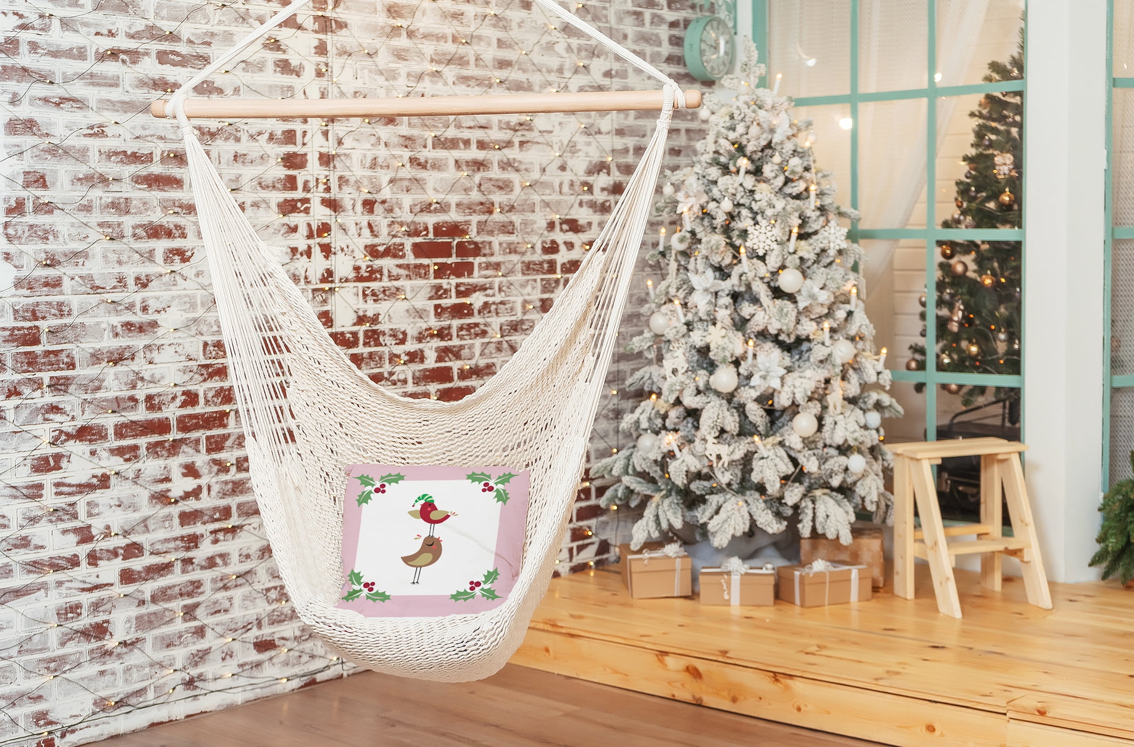 20" x 20" Simply Daisy Christmas Birds Polyester Indoor/Outdoor Pillow, Light Pink Qty 1