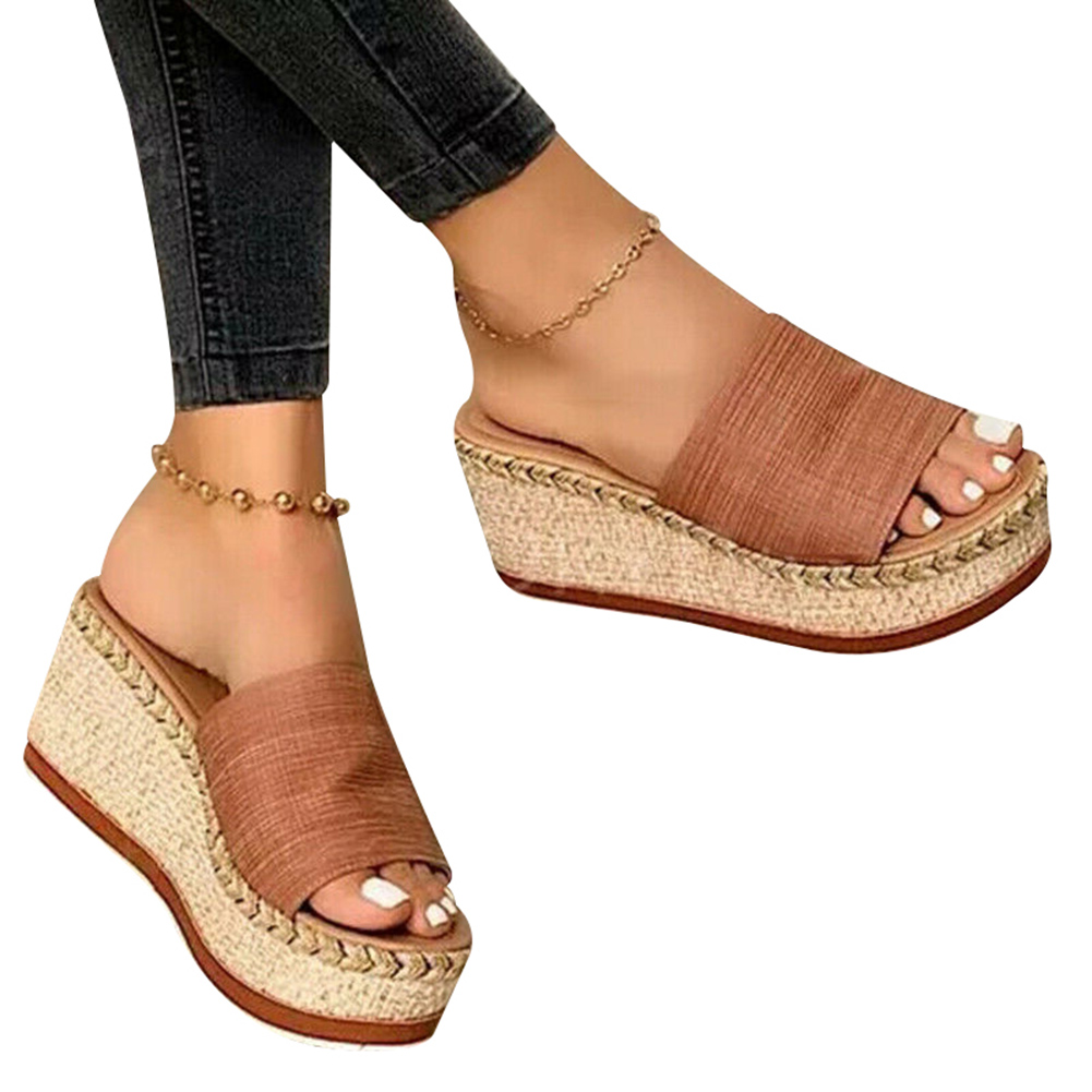 Hami House Womens Comfort Wedge Slide Sandals Open-Toe Soft Feetbed Slip On Walking Summer Slippers Shoes for Women