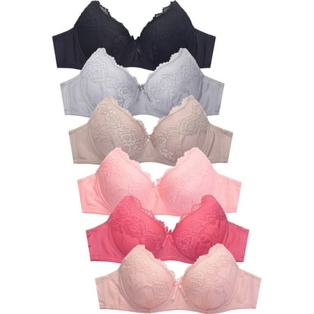 

247 Frenzy Women s Essentials Sofra PACK OF 6 Full Coverage Allover Lace Bras