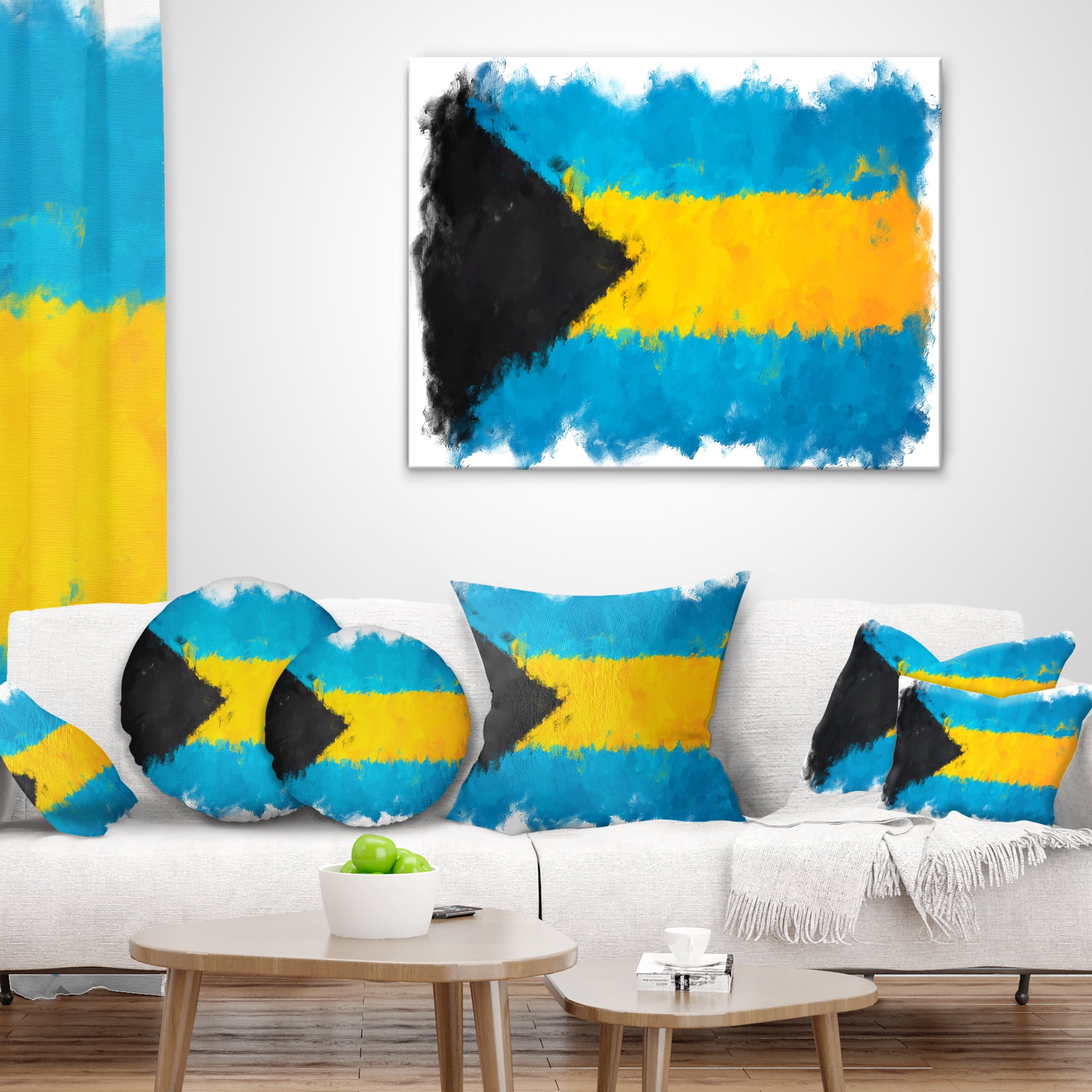 Designart Bahamas Flag Illustration - Flag Painting Throw Pillow - 18x18