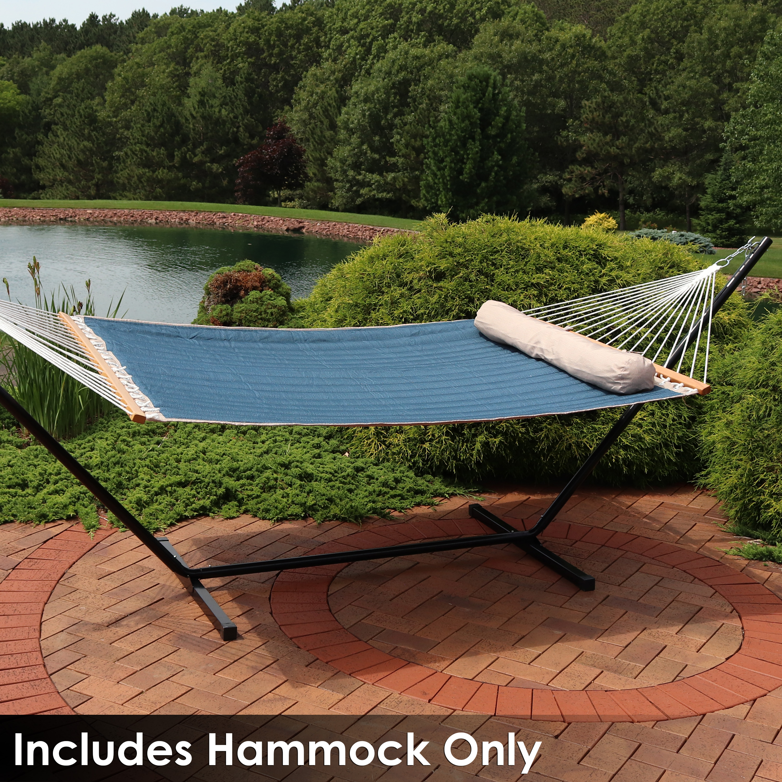 Pillow，　and　Sunnydaze　and　Fabric　Person　Pound　440　Outdoor　Detachable　Quilted　Hammock　Bars　Backyard，　with　Spreader　Tidal　Patio　Capacity，　Wave-