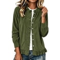thumbnail image 3 of Cmtiyu Fashion Jackets for Women Long Sleeve Round Neck Button Down Green Corduroy Jacket with Ruffled Hem Casual Fall Outerwear Jacket S-3XL, 3 of 7