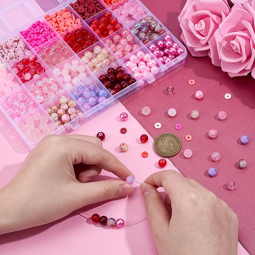 DIY Bracelets Making Kit Including Handmade Polymer Clay Beads and Glass Beads Disc & Round Mixed Color 6~9x1~9mm Hole: 1~2mm DIY for DIY