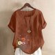 thumbnail image 2 of Vestidos Casuales Para Mujer, Blusas De Mujer De Moda Blusa informal de lino con cuello redondo, manga corta y botones para mujer, 2 of 4
