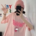 thumbnail image 3 of Camiseta estampada de Hello Kitty para niñas, camisa de cuello redondo de manga corta, versátil, suelta, informal, de verano, 3 of 4