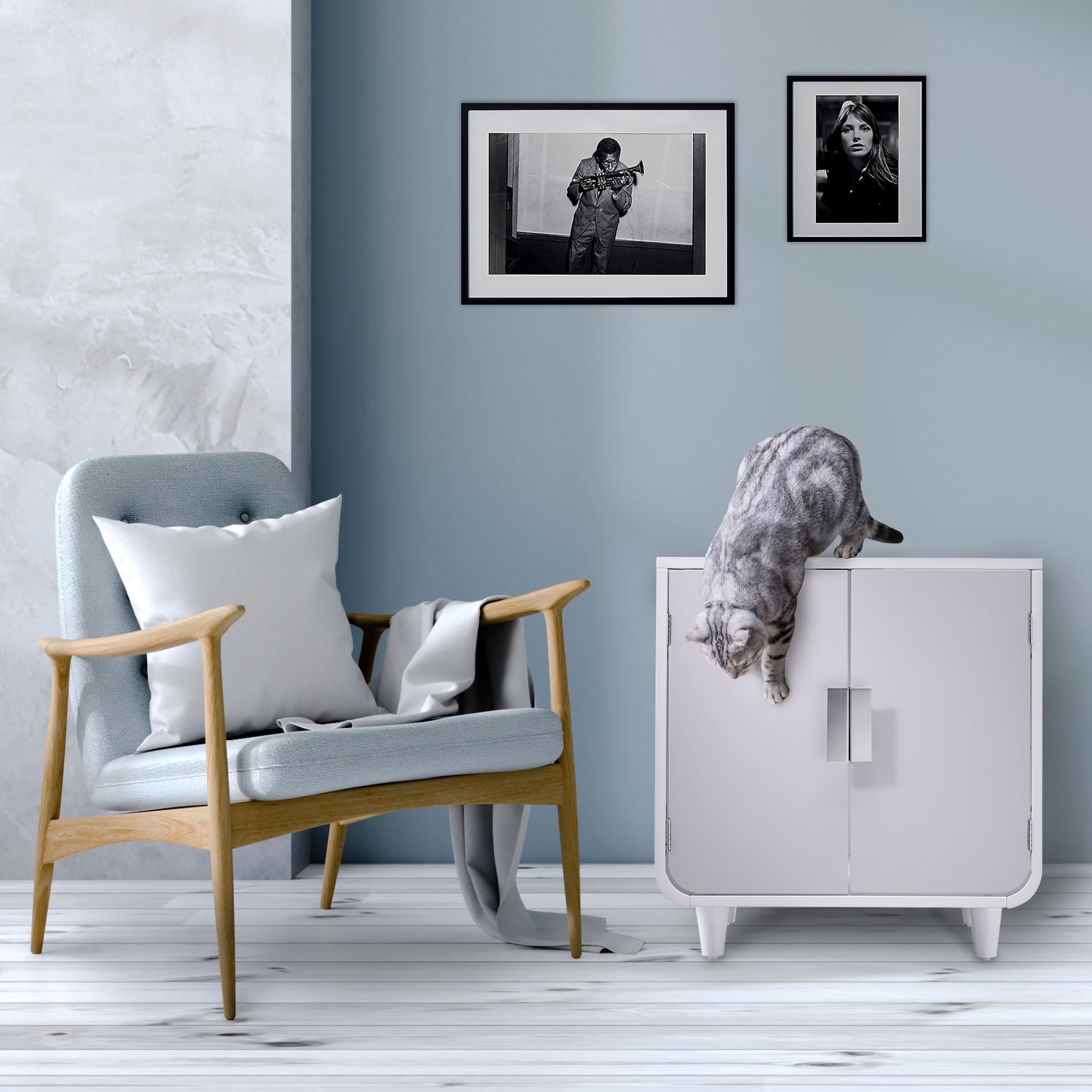 Teamson Pets Dyad Wooden Cat Litter Box, Alpine White