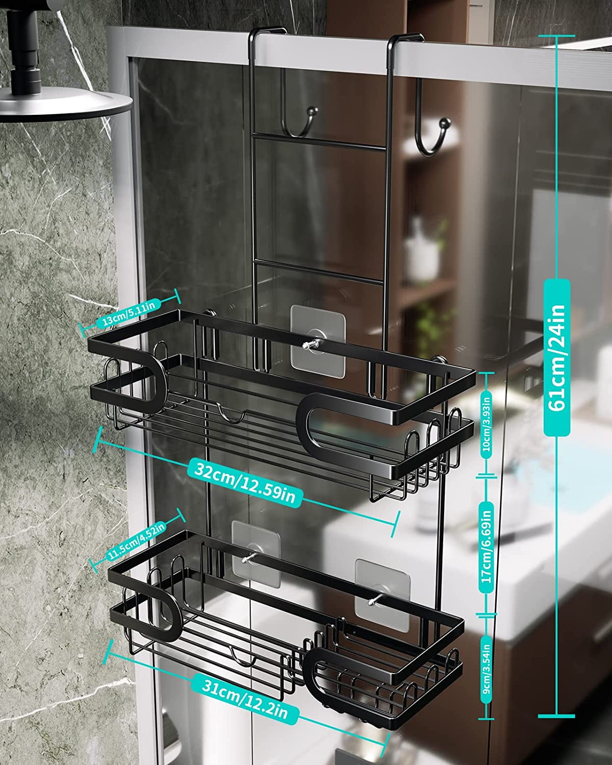HapiRm Hanging Shower Caddy Over the Door with Soap Holder, No Drilling  Adhesive Shower Organizer with 11 Hooks, Rustproof & Waterproof 304  Stainless Steel Shower Shelves for Bathroom - Black - Yahoo Shopping
