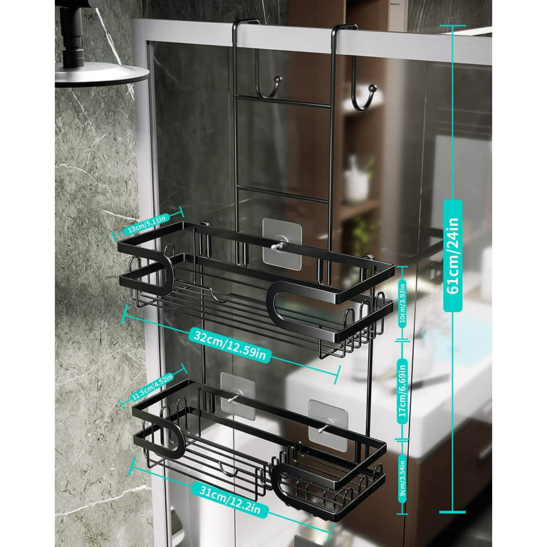 HapiRm Shower Caddy Over Shower Head, Hanging Shower Caddy with Soap Holder, Rustproof & Waterproof Shower Shelf with 4 Movable Hooks, No Drilling