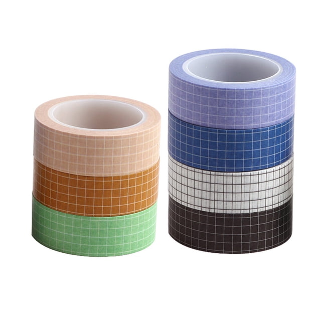 Miangastore 7pcs Simple DIY Washi Masking Tapes Grid Sticky Paper Tape for Scrapbook Diary Gift Wrapping (Mixed Colors)
