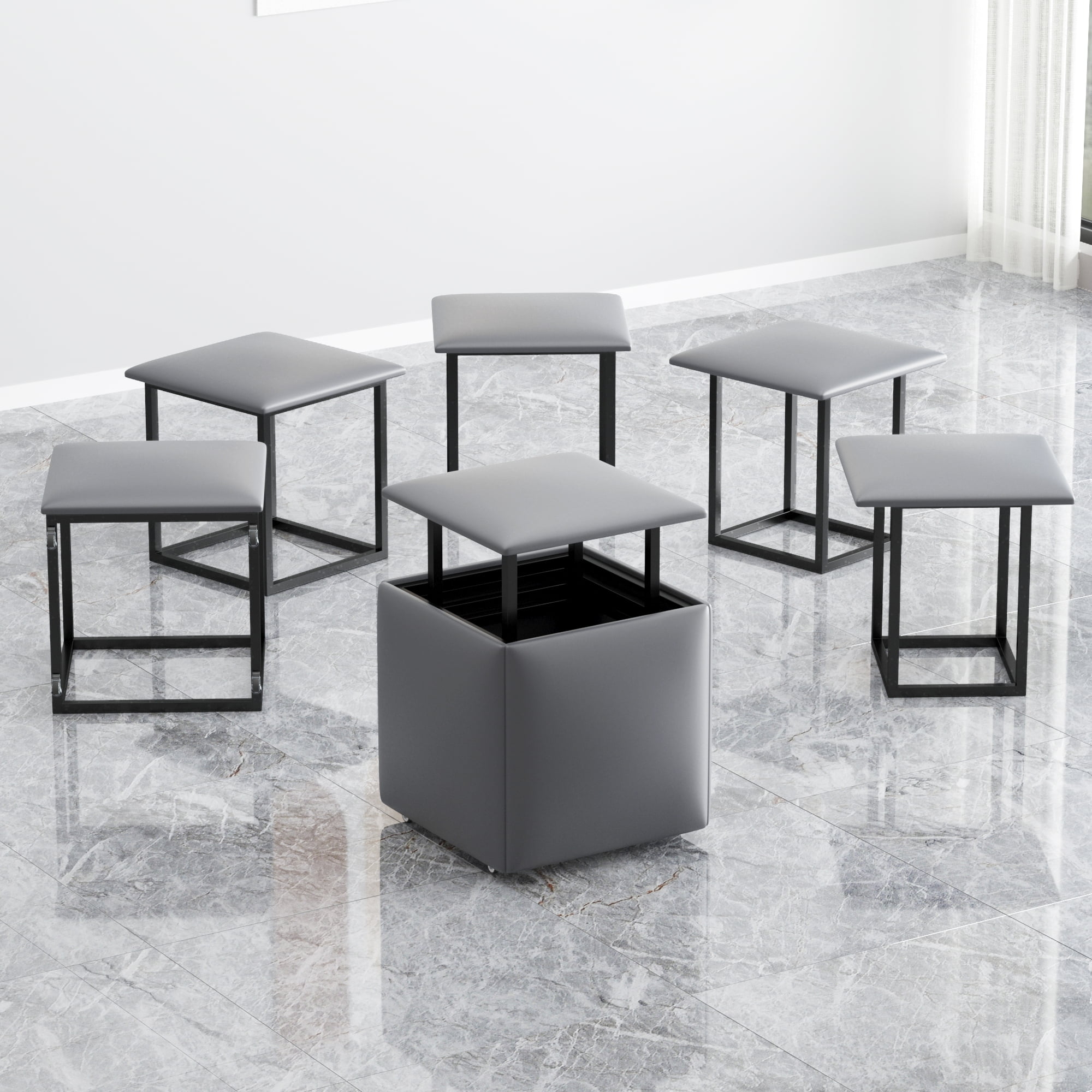 Walsport 5-in-1 Nesting Square Upholstered Ottoman Cube Chair