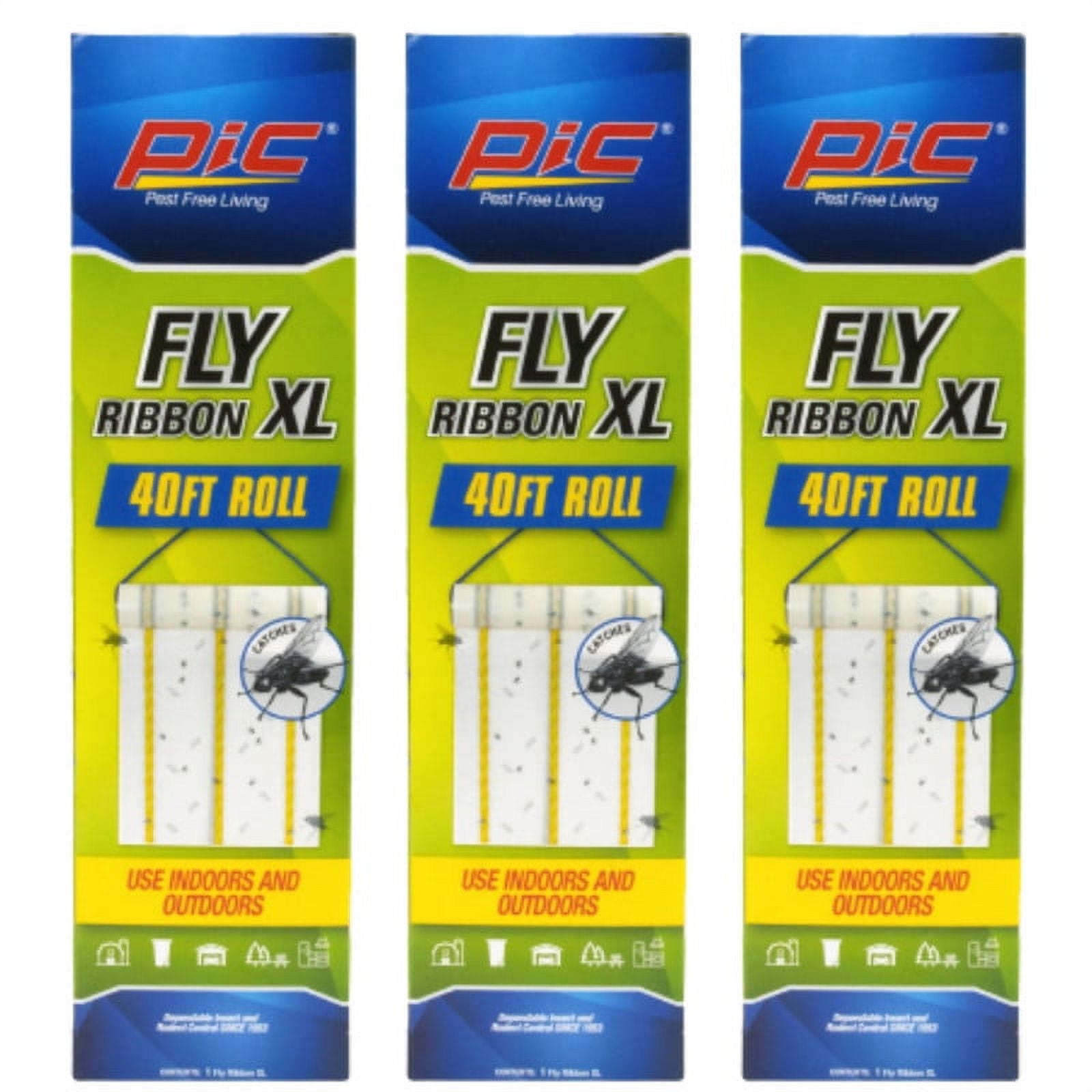 PIC Fly Ribbon XL - Fly Traps for Outdoors and Barns, Paper, 40FT Roll (3 Pack)