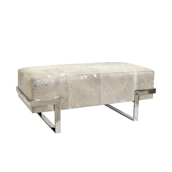 32 in. Safari Cowhide Bench with Steel Legs, Silver