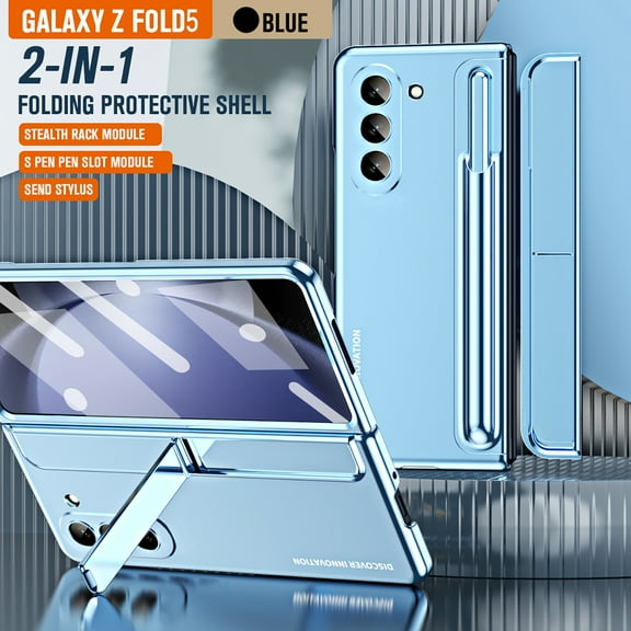 Allytech Galaxy Z Fold5 Case with Screen Protector, Pencil Holder & Stylus Pen Hinge Protection Drop Proof Kickstand Phone Case for Samsung Galaxy Z Fold5 - Blue