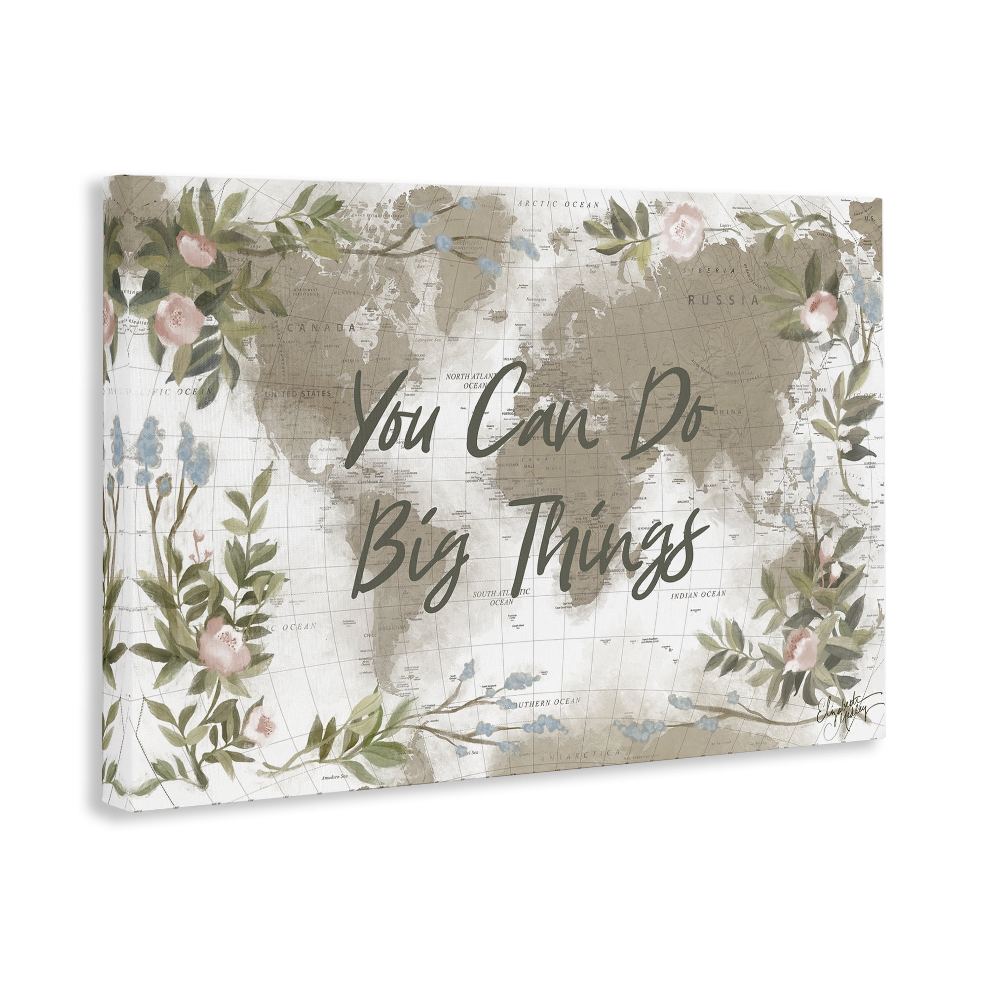 Stupell Industries Inspirational Floral Map Plants & Flowers Painting Wrapped Canvas Art Print Wall Art, 45 x 30