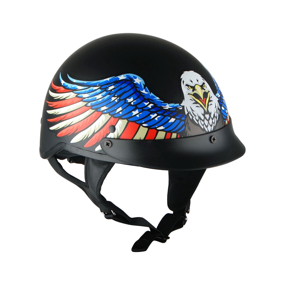 1Storm Motorcycle Half Face Helmet Mopeds Scooter Pilot with retractable Inner Smoked Visor HKY205V, Eagle Black