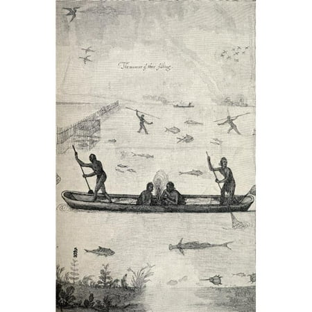 John White Drawings - Indians Fishing Engraving From the Original Drawing by John White 1540-1606 Virginian Pioneer & English Colonist In Am Poster Print, 11 x 17
