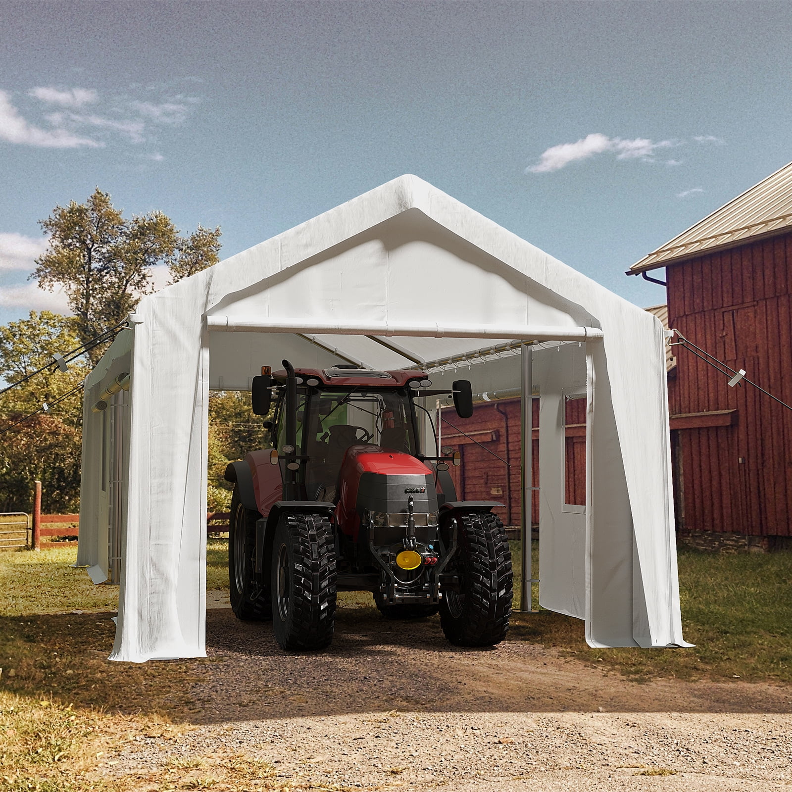 Danolapsi Carport 10'x20' Portable Garage,Reinforced Steel Poles, Heavy Duty Carport Canopy,4 Roll-up Doors & 4 Mesh Windows,for Pickup,Boat,and Equipment(ship in 2 boxes)