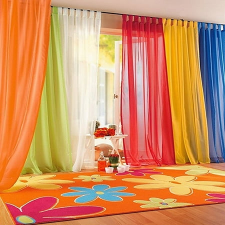 Pink Pebble Glass - Heepo Home Bedroom Wedding Decor Pure Color Glass Yarn Sheer Window Valance Curtain