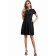 thumbnail image 2 of Women'S Short Sleeve Summer Dress Pleated Loose Swing Knee Length Dresses with Pockets, 2 of 9